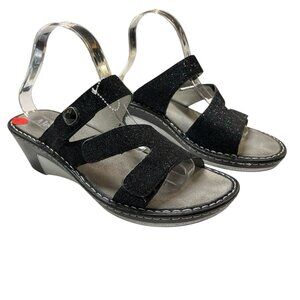 Alegria Loti Sandals Womens 11 Black Leather Sparkle Glitter Wedge Slip On Event